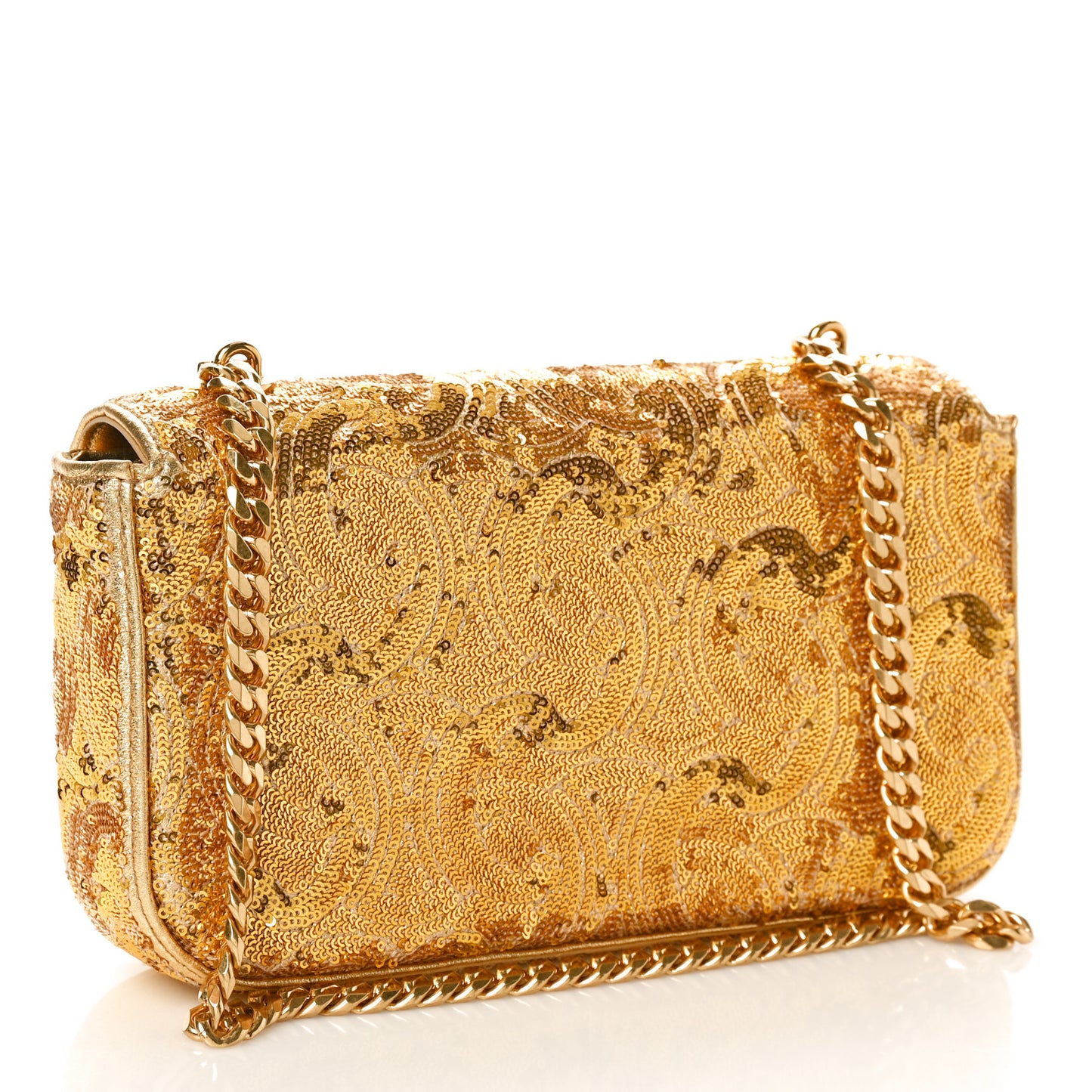 Sequin Triomphe Chain Shoulder Bag Gold