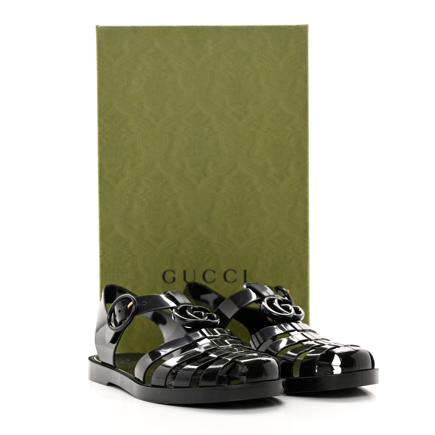 Gucci Shiny Rubber Double G Buckle Strap Sandals 36 Black 9 of 9