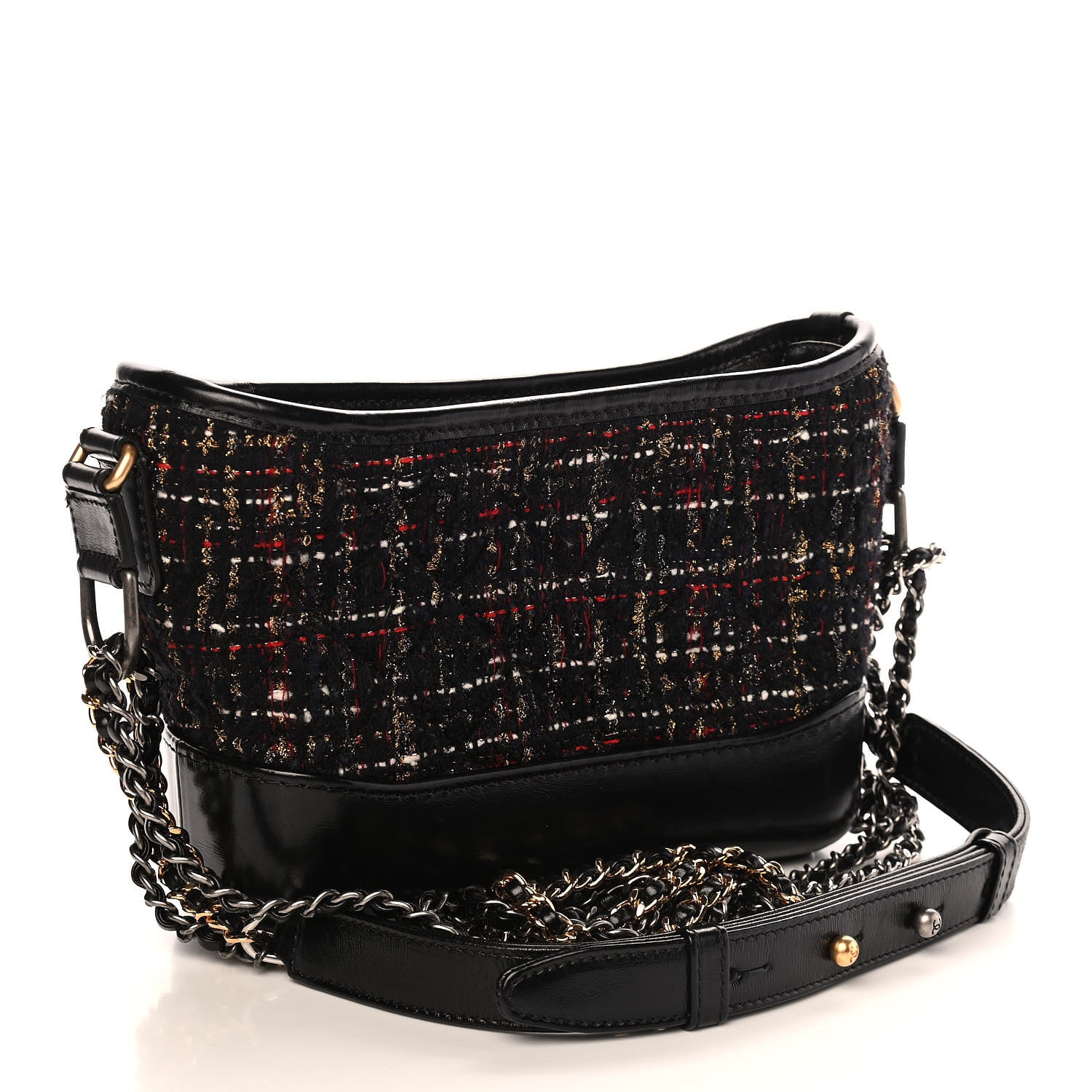 Chanel Tweed Calfskin Small Gabrielle Hobo Black Gold Red Ecru 3 of 9