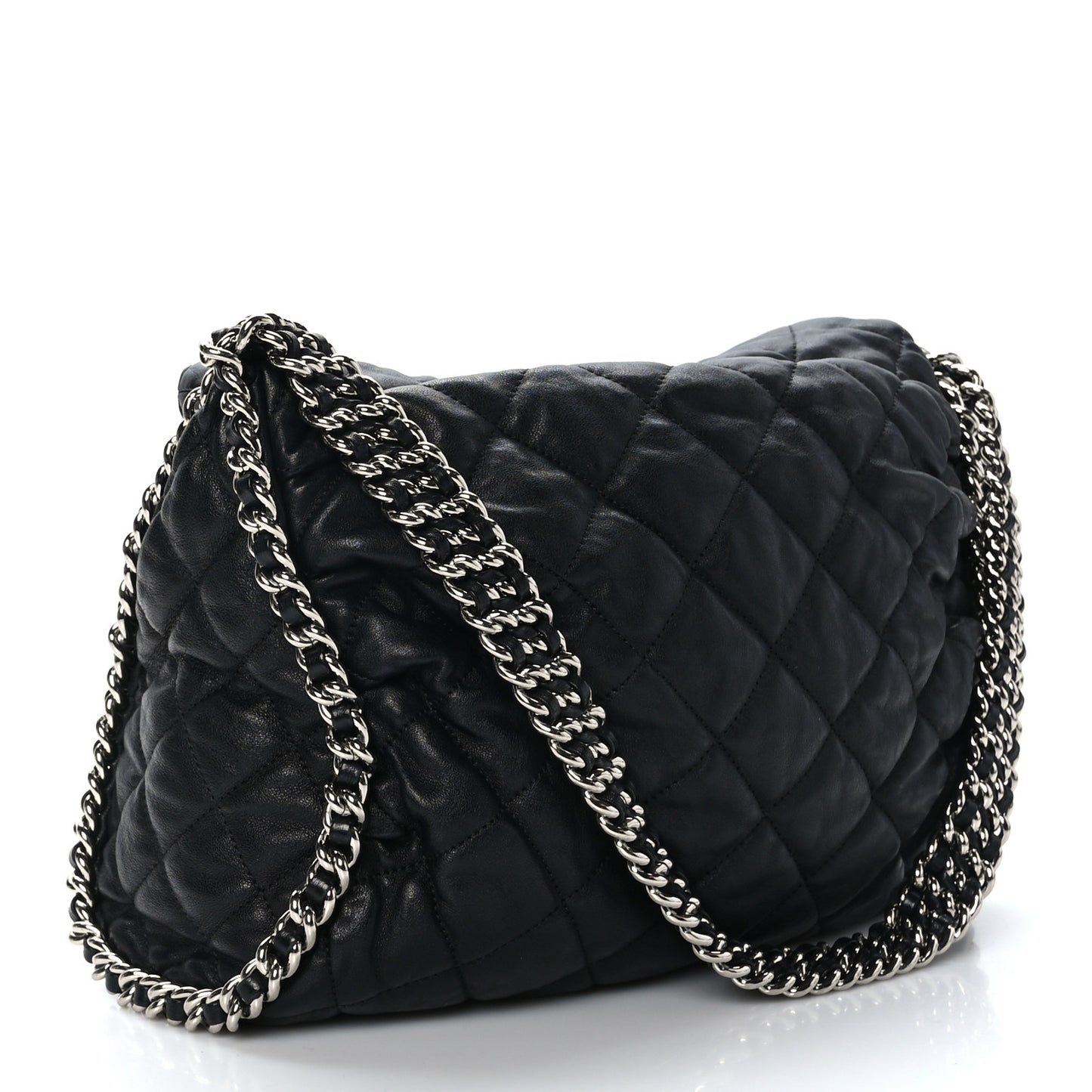Washed Lambskin Chain Around Hobo Black
