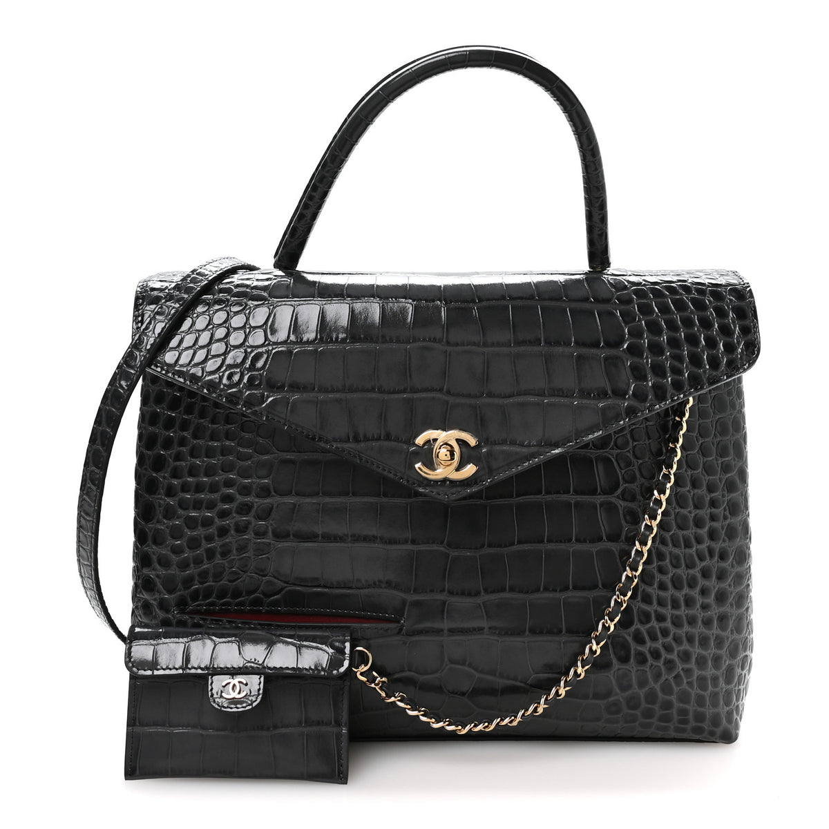 Chanel Calfskin Crocodile Embossed Fifth Avenue Maxi Flap Top Handle Bag Dark Grey 3 of 12