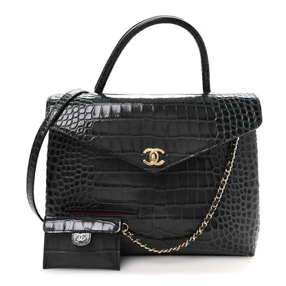 Chanel Calfskin Crocodile Embossed Fifth Avenue Maxi Flap Top Handle Bag Dark Grey 3 of 12
