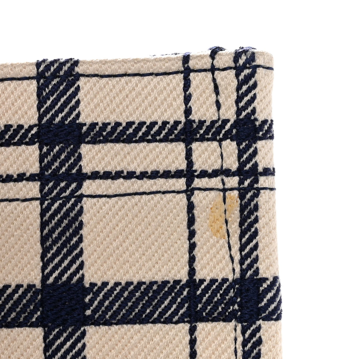 Canvas Embroidered Large Plaid Book Tote Navy