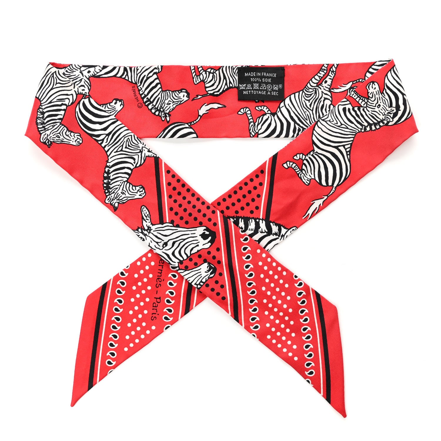 Hermes Silk Les Zebres Twilly Rouge Black White 1 of 4