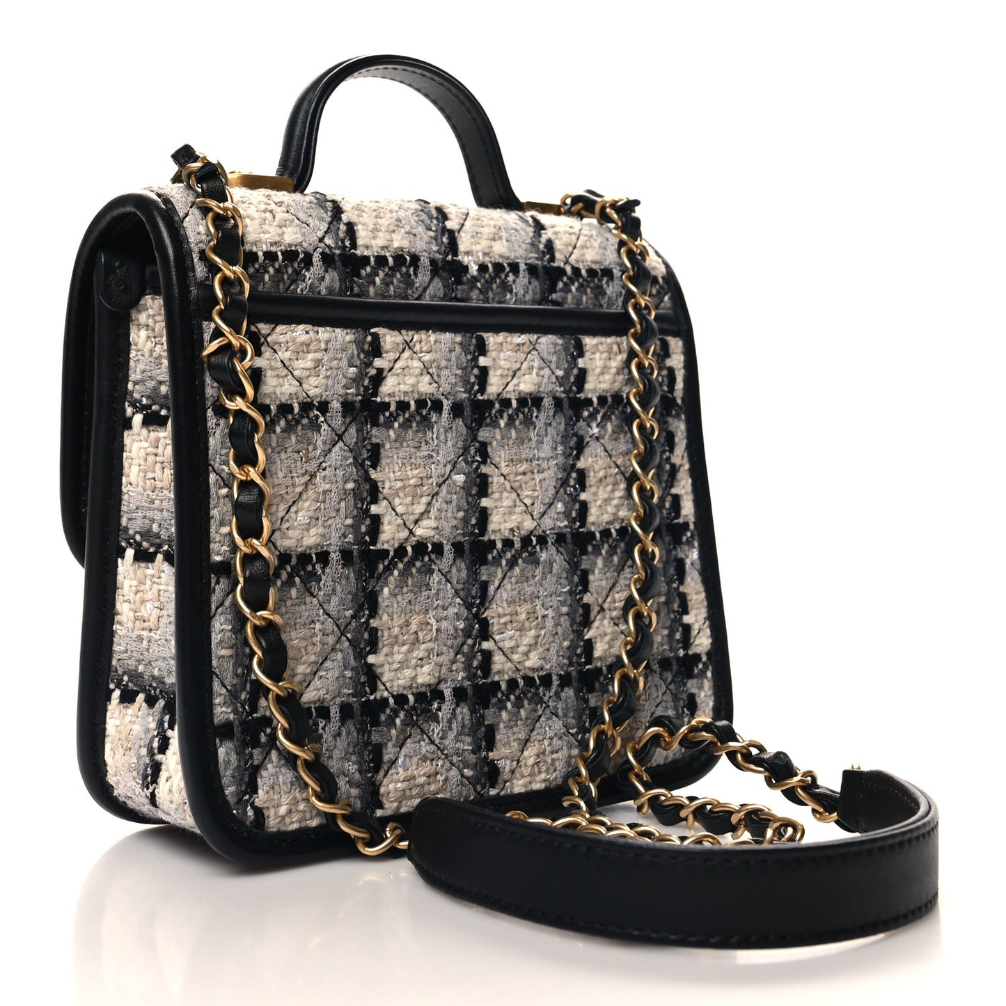Tweed Calfskin School Memory Mini Top Handle Flap Ecru Grey Beige Black