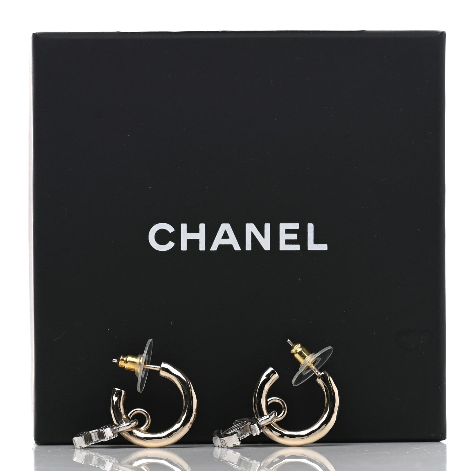 Chanel Metal Crystal CC Hoop Drop Earrings Gold 4 of 4
