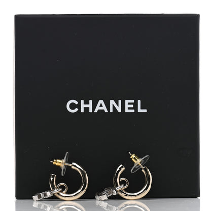 Chanel Metal Crystal CC Hoop Drop Earrings Gold 4 of 4