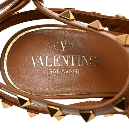 Valentino Garavani Raffia Calfskin Rockstud Ankle Strap 100mm Pumps 38 Natural Saddle Brown 6 of 8