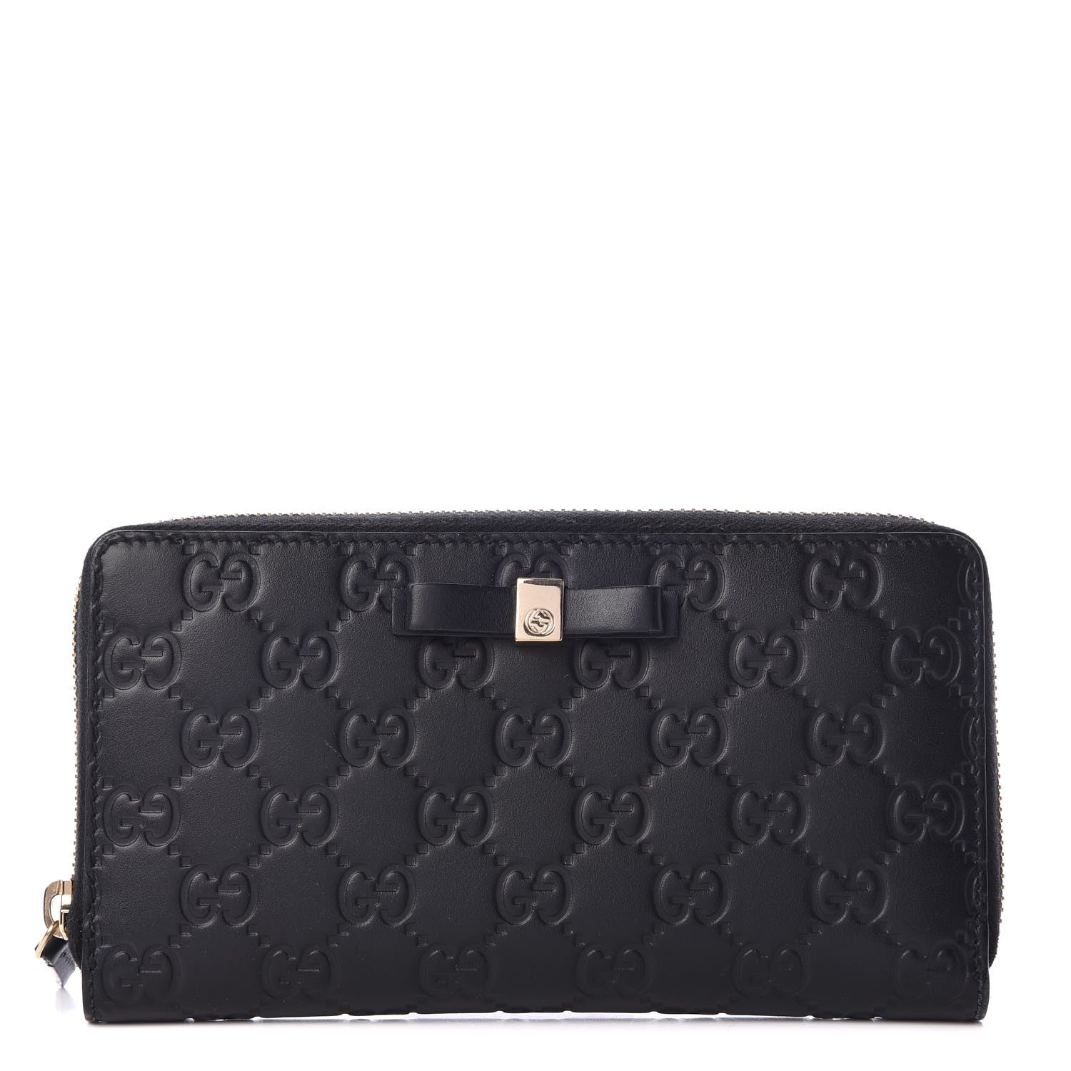 Gucci Guccissima Bow Zip Around Wallet Black 1 of 10