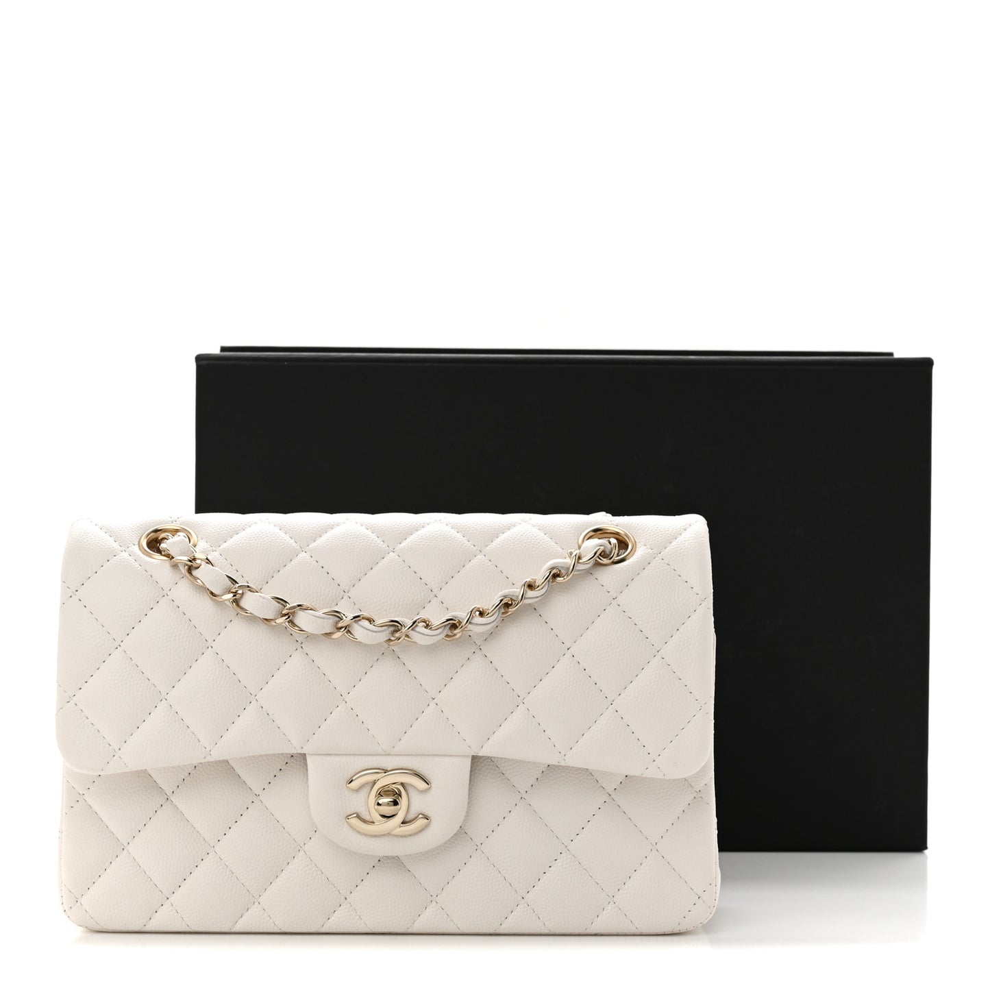 Caviar Quilted Small Double Flap White