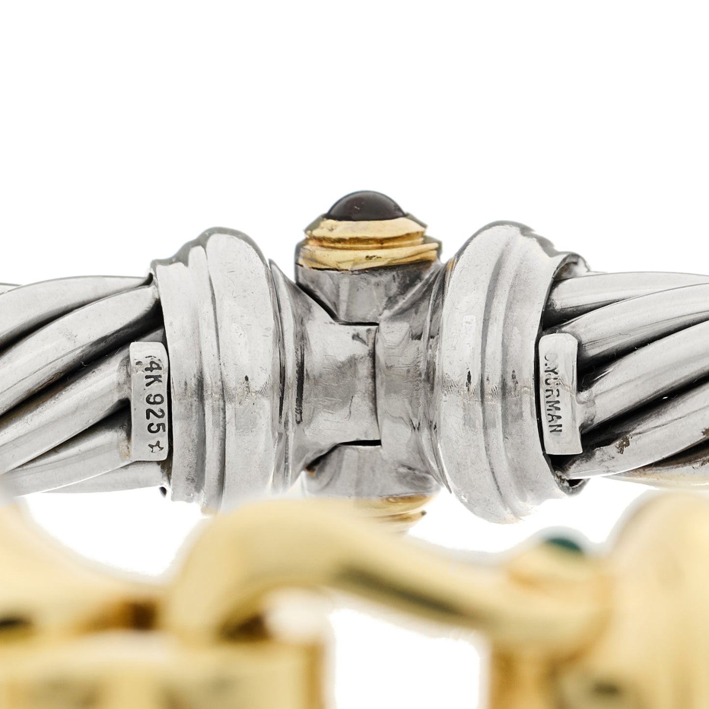 Sterling Silver 14K Yellow Gold Green Onyx Garnet 10mm Cable Buckle Bracelet