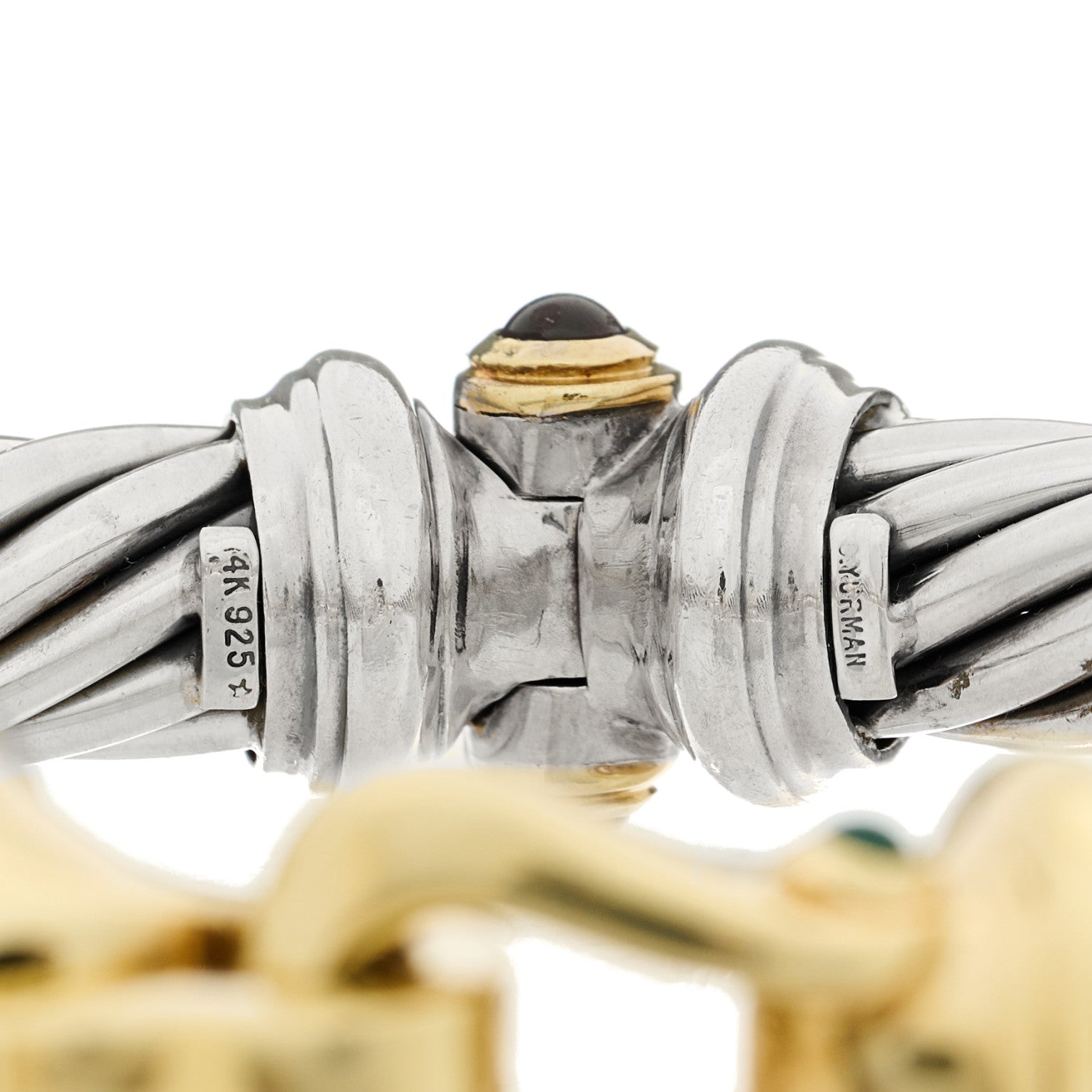 David Yurman Sterling Silver 14K Yellow Gold Green Onyx Garnet 10mm Cable Buckle Bracelet 3 of 3