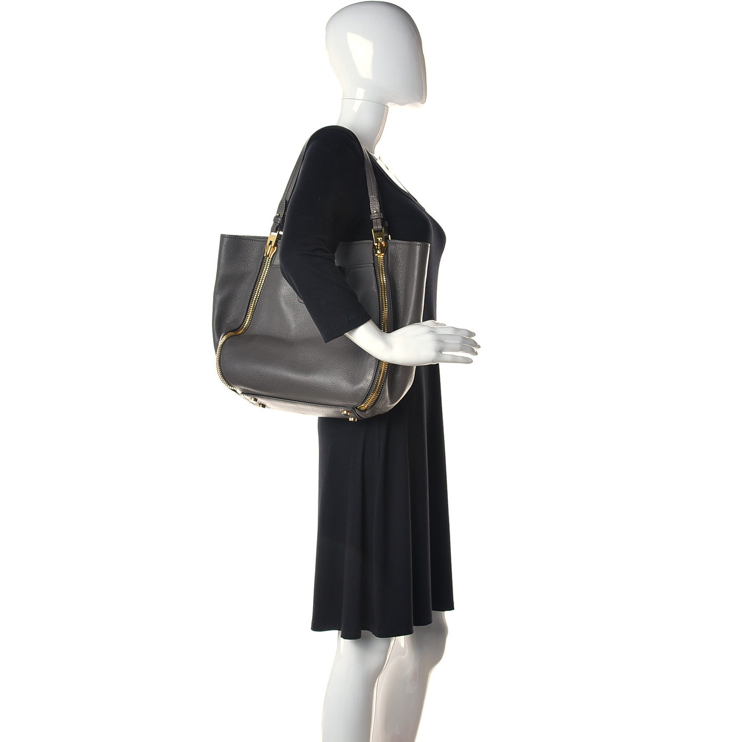 Grained Calfskin Sedgwick Medium Zipper Tote Graphite