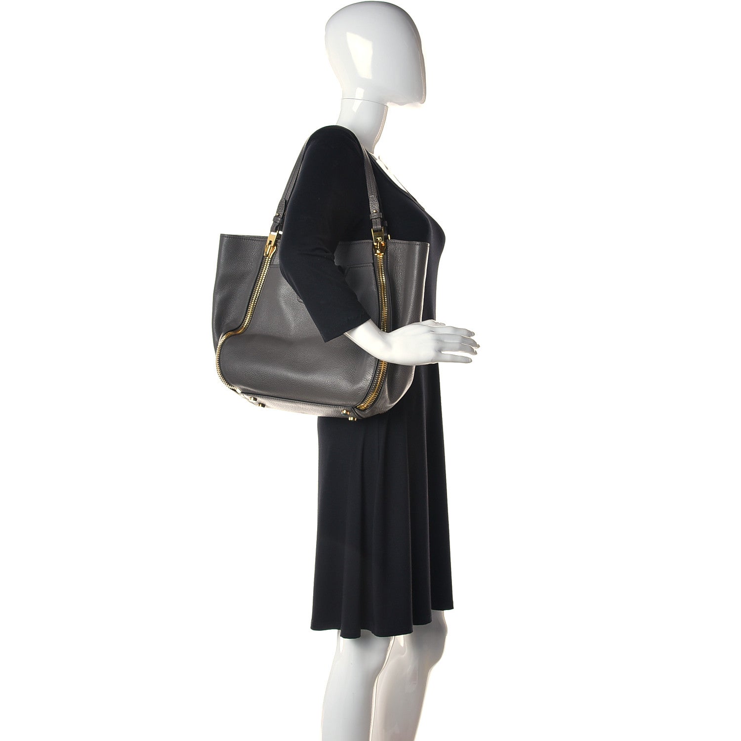 Tom Ford Grained Calfskin Sedgwick Medium Zipper Tote Graphite 2 of 8
