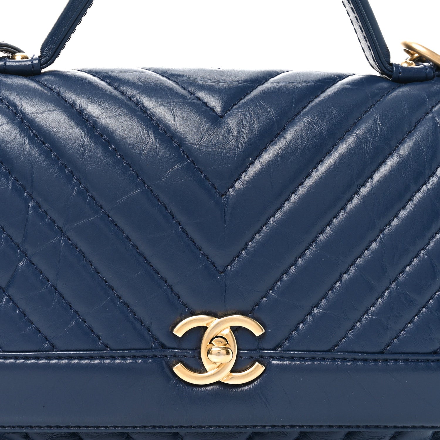 Chanel Calfskin Chevron Quilted Top Handle Flap Navy 8 of 10