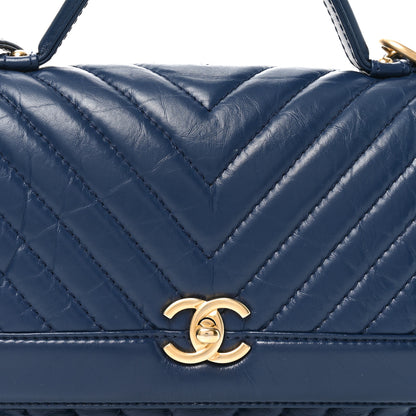 Chanel Calfskin Chevron Quilted Top Handle Flap Navy 8 of 10