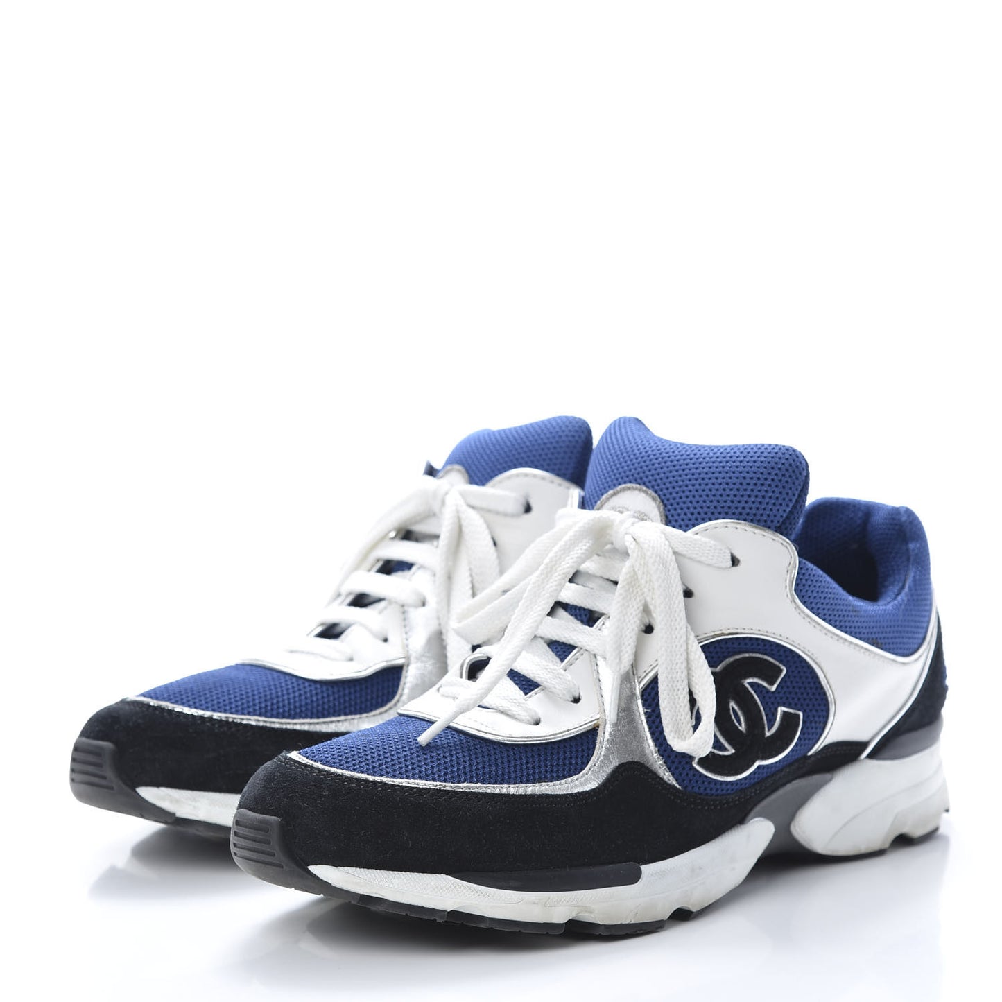 Suede Calfskin CC Sneakers 39 Blue Black