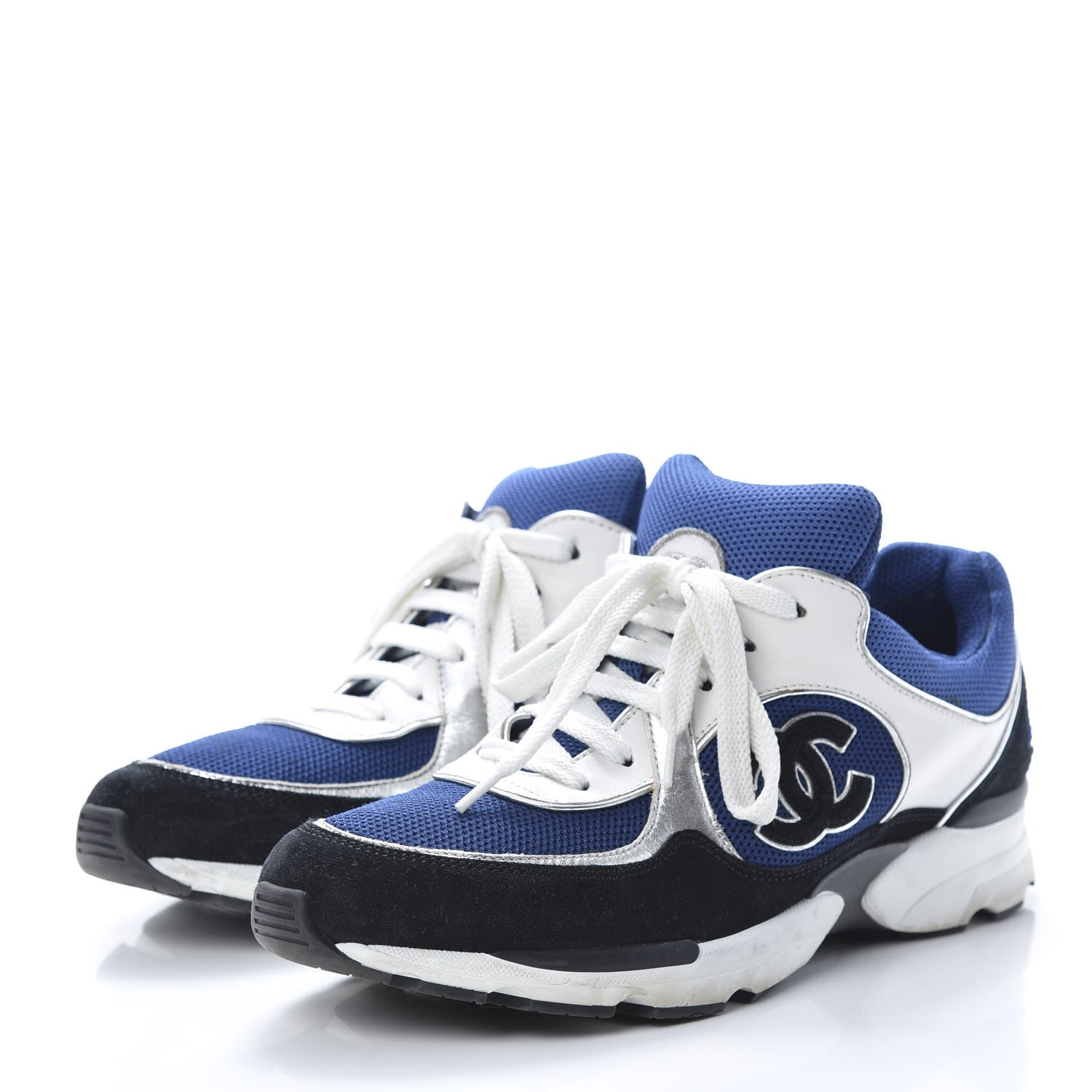 Chanel Suede Calfskin CC Sneakers 39 Blue Black 3 of 13