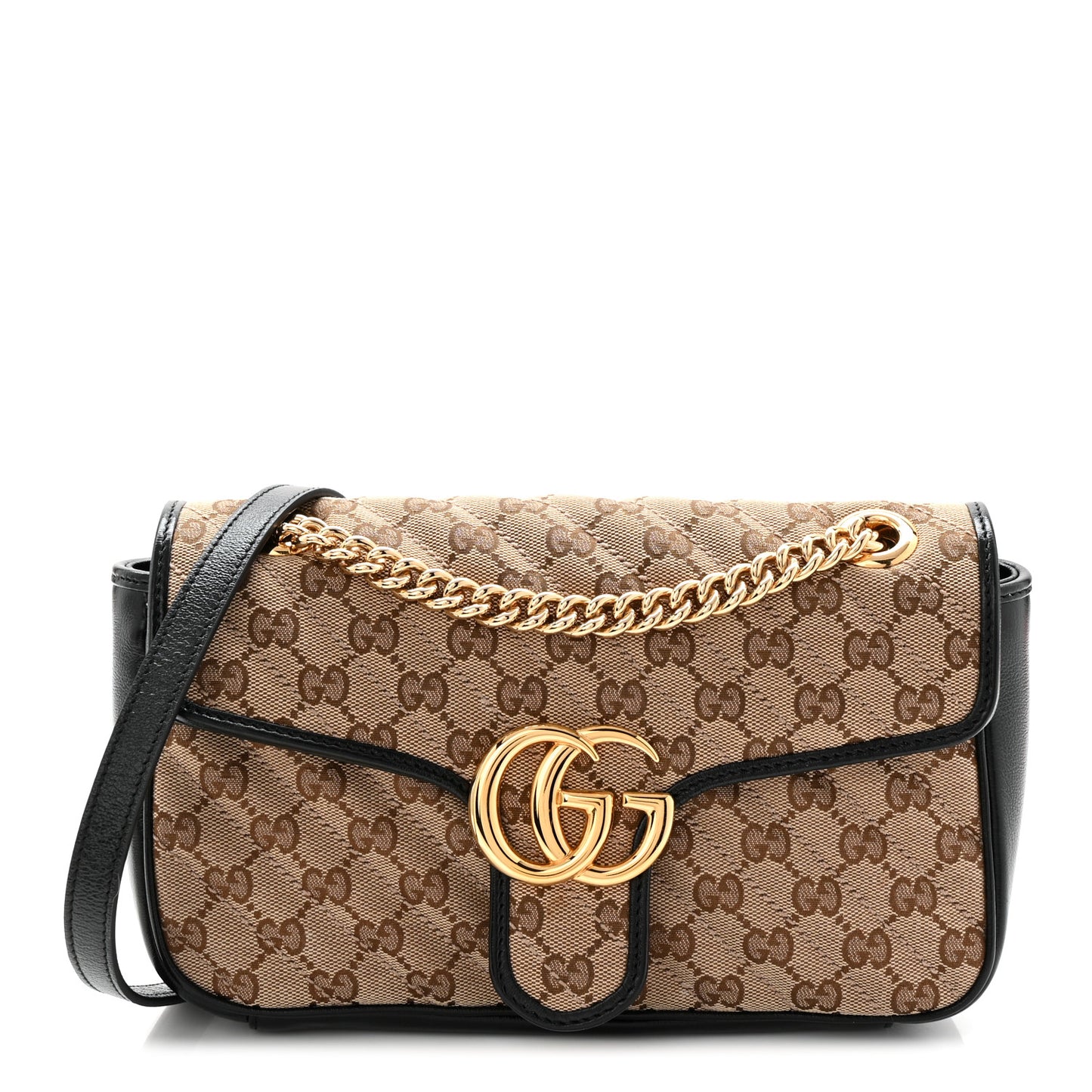 Monogram Matelasse Diagonal Small GG Marmont Shoulder Bag Beige Black