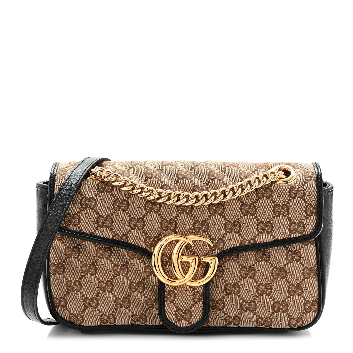 Gucci Monogram Matelasse Diagonal Small GG Marmont Shoulder Bag Beige Black 1 of 10