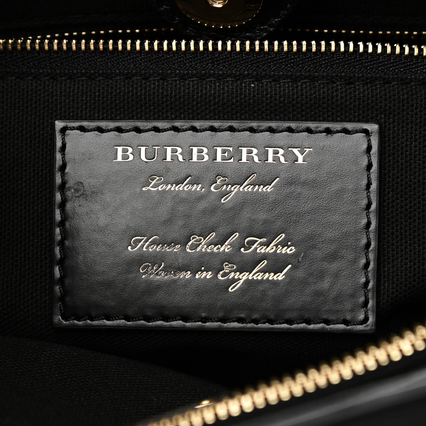 Grainy Calfskin House Check Medium Banner Tote Black