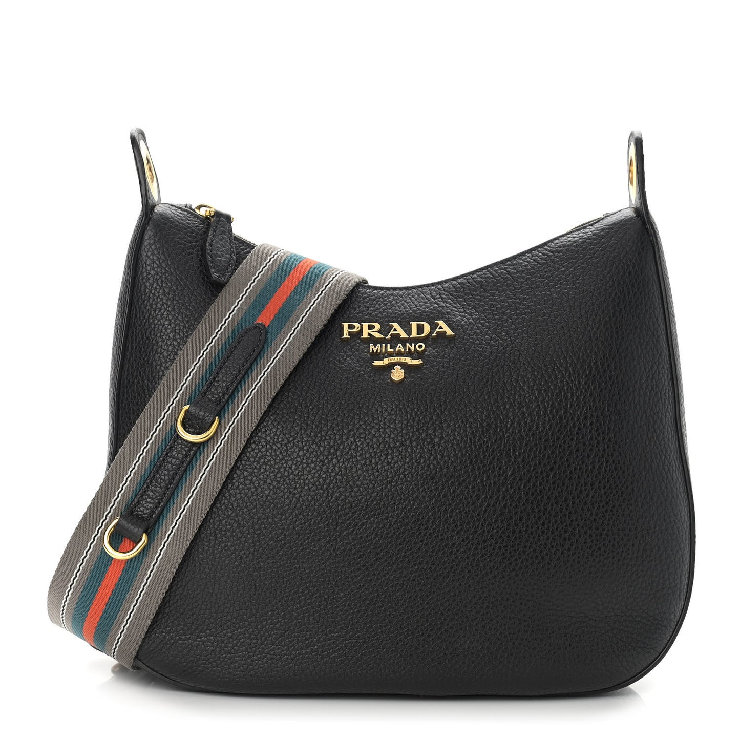 Vitello Phenix Zippered Messenger Hobo Black