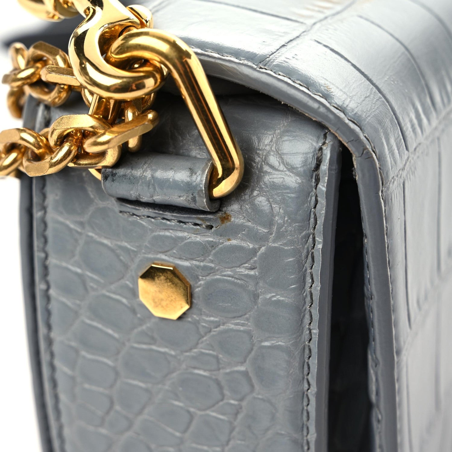 Alexander McQueen Calfskin Crocodile Embossed Box Shoulder Bag 16 Grey 9 of 20