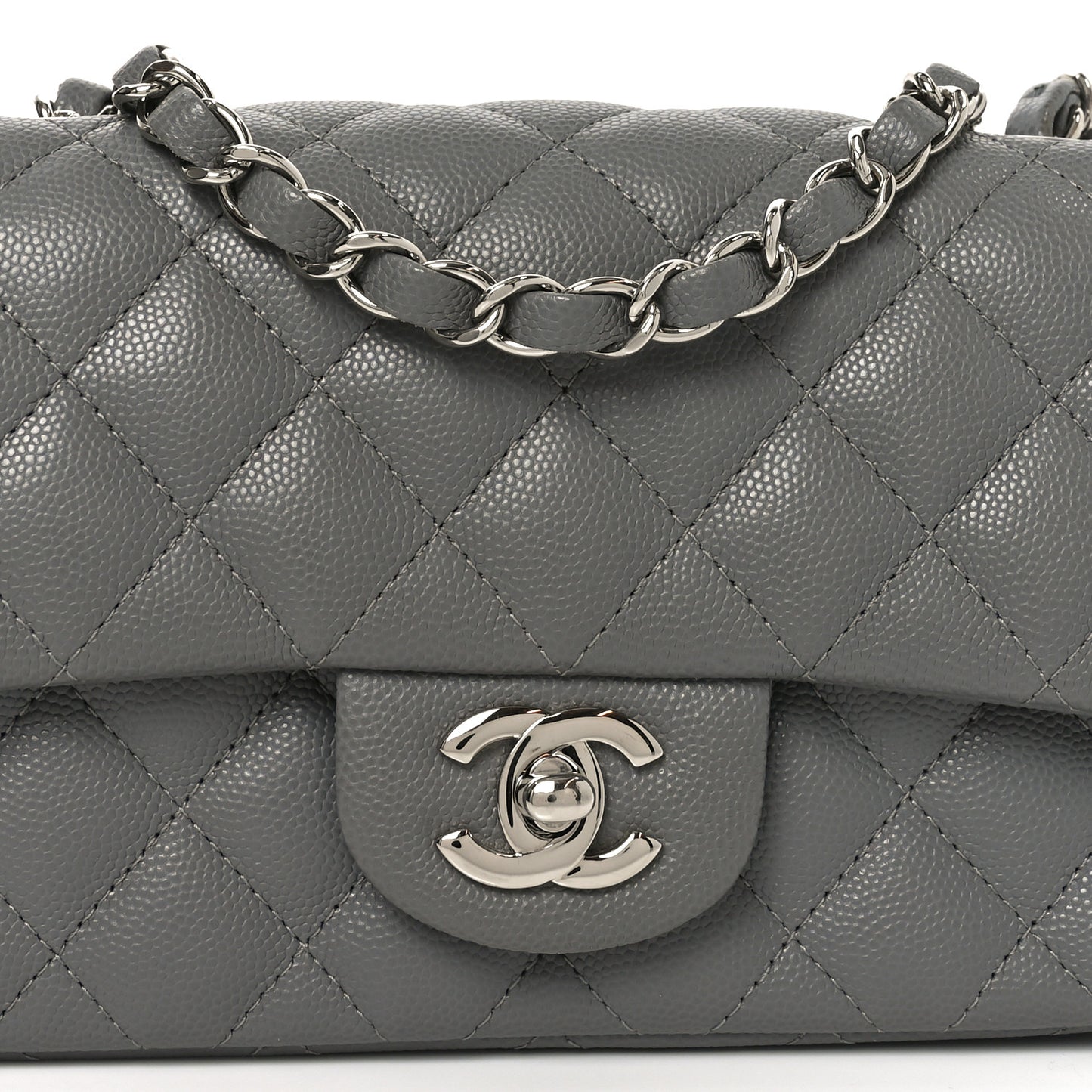 Caviar Quilted Mini Rectangular Flap Grey