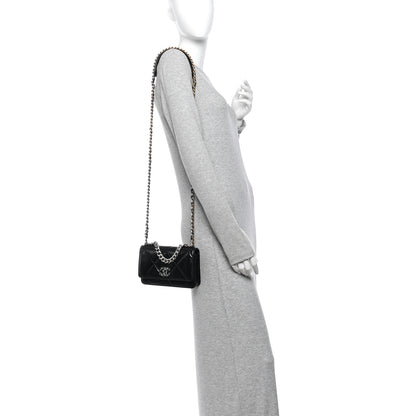 Chanel Shiny Crumpled Calfskin Quilted Chanel 19 Wallet On Chain WOC Black 2 of 13
