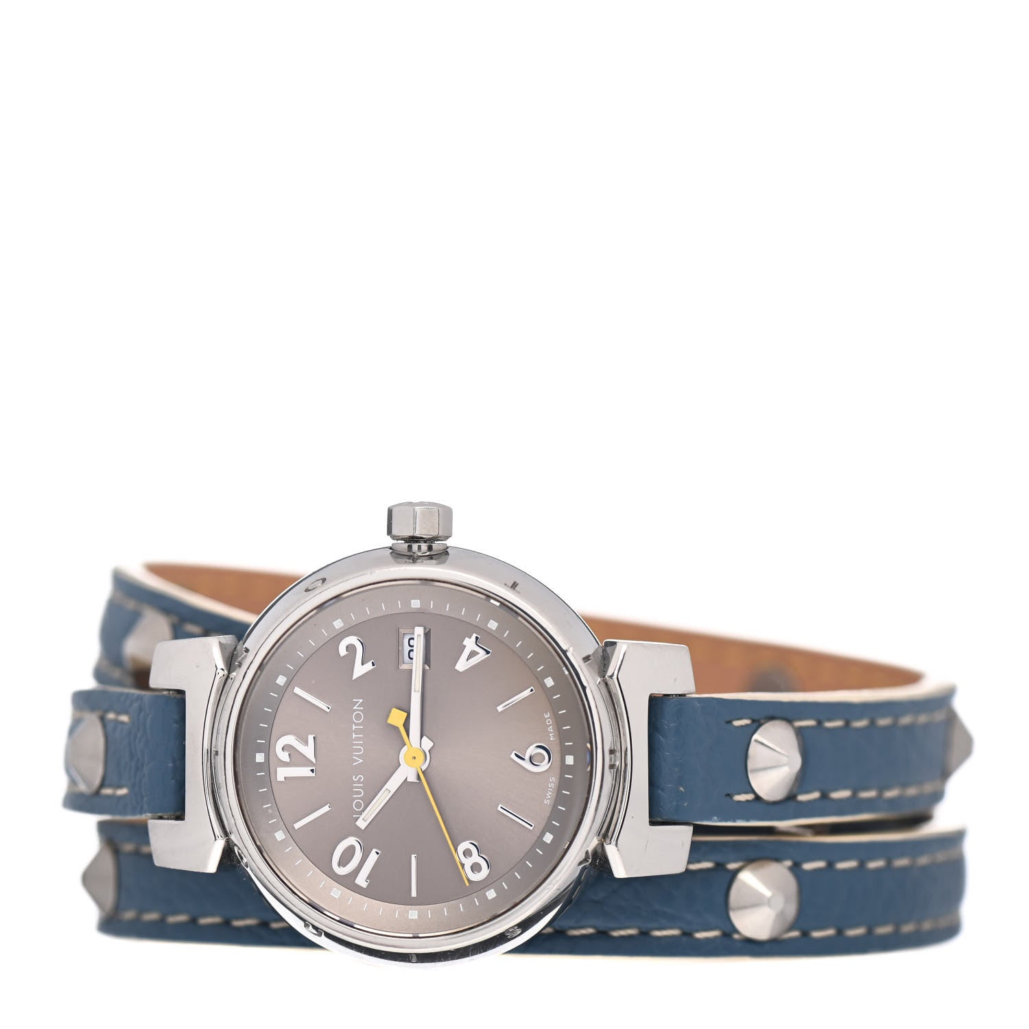 Louis Vuitton Stainless Steel Calfskin 28mm Tambour Triple Wrap Stud Quartz Watch Champagne 2 of 5