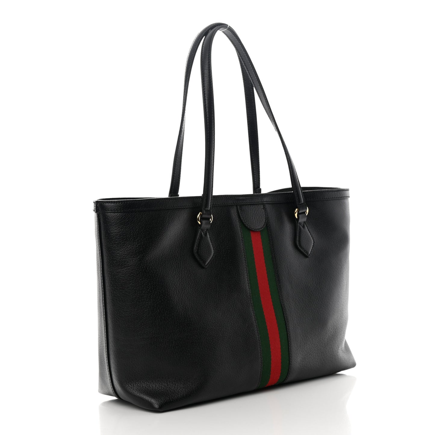 Textured Calfskin Web Medium Ophidia Shopping Tote Black