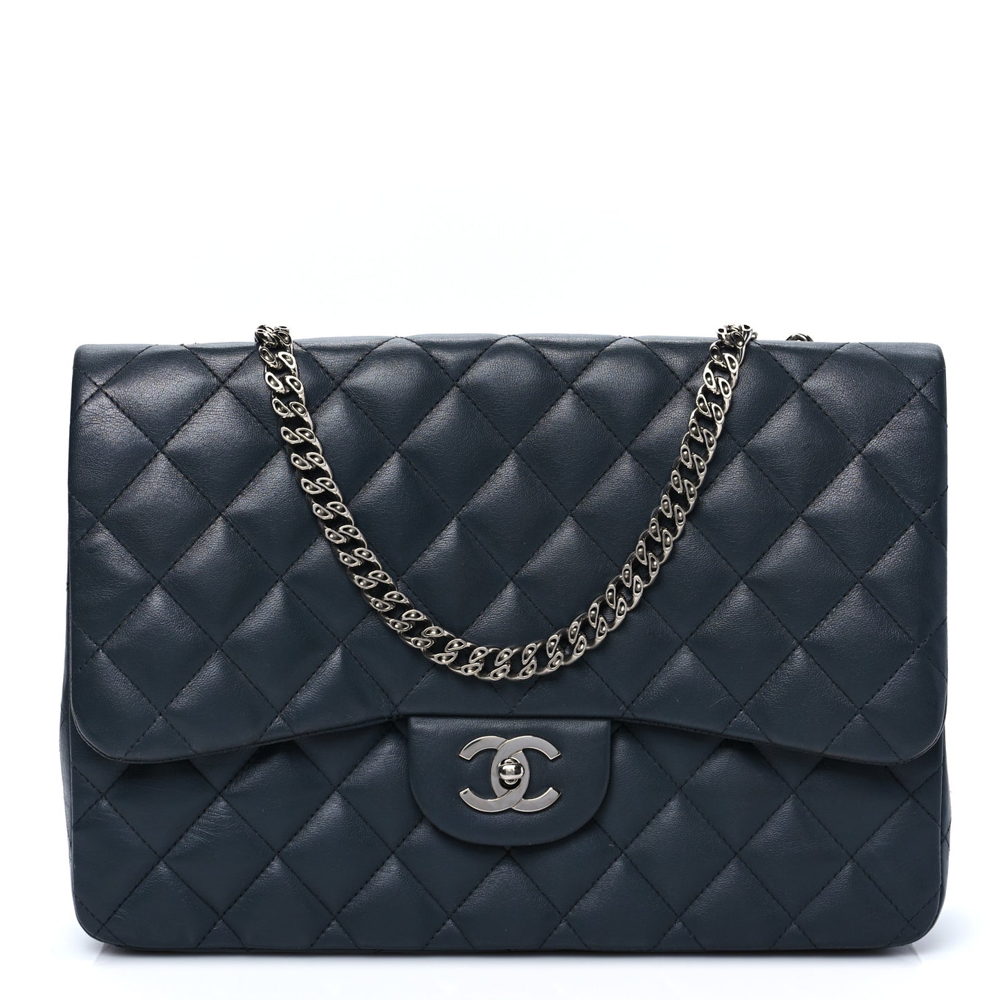 Lambskin Quilted Jumbo Single Flap Bijoux Chain Dark Grey