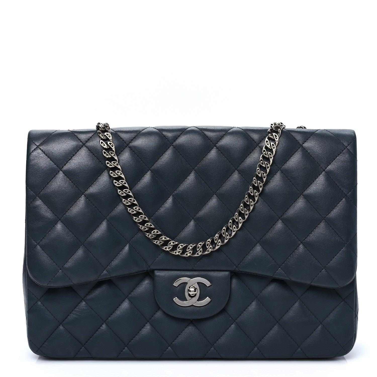 Chanel Lambskin Quilted Jumbo Single Flap Bijoux Chain Dark Grey 1 of 10