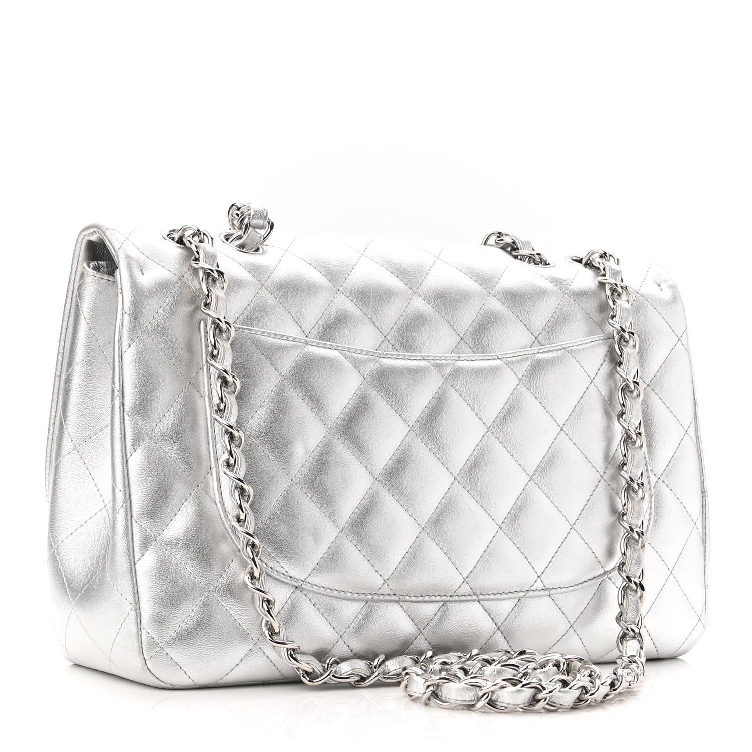 Chanel Metallic Lambskin Quilted Jumbo Single Flap Silver 3 of 10