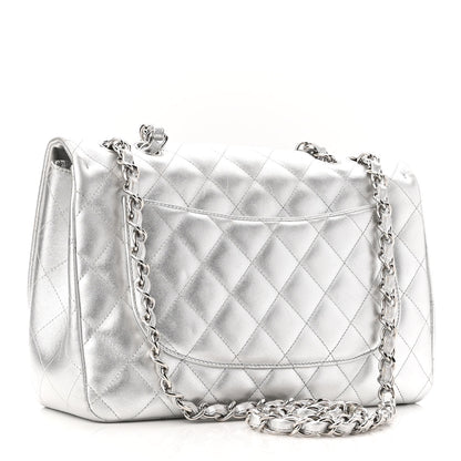 Chanel Metallic Lambskin Quilted Jumbo Single Flap Silver 3 of 10