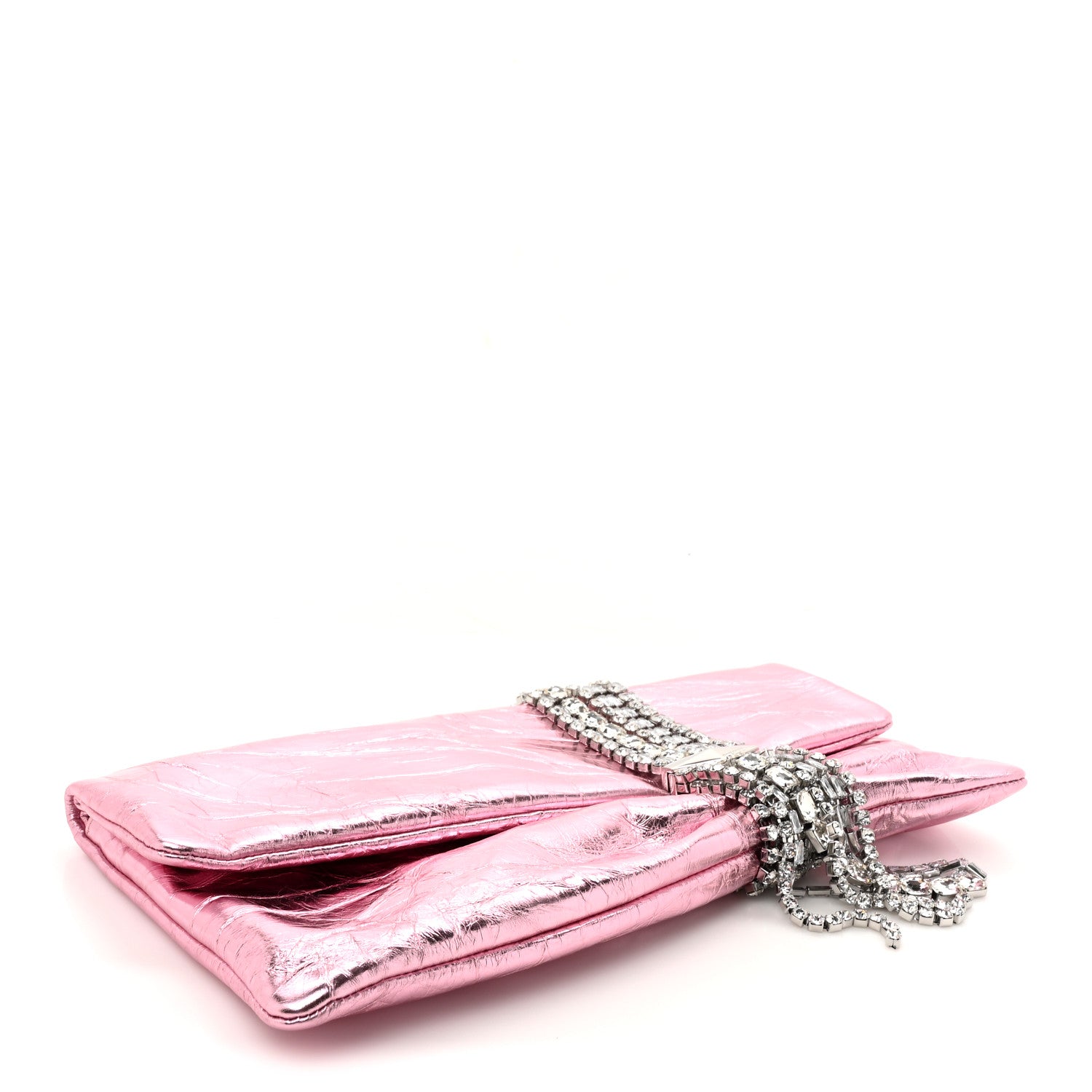 Jimmy Choo Vintage Metallic Calfskin Crystal Zandra Clutch Bag Rose Silver 4 of 7