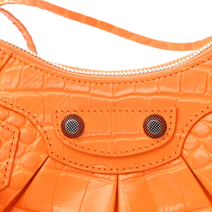 Balenciaga Extra Supple Calfskin Crocodile Embossed Le Cagole Shoulder Bag XS Pop Orange 10 of 12