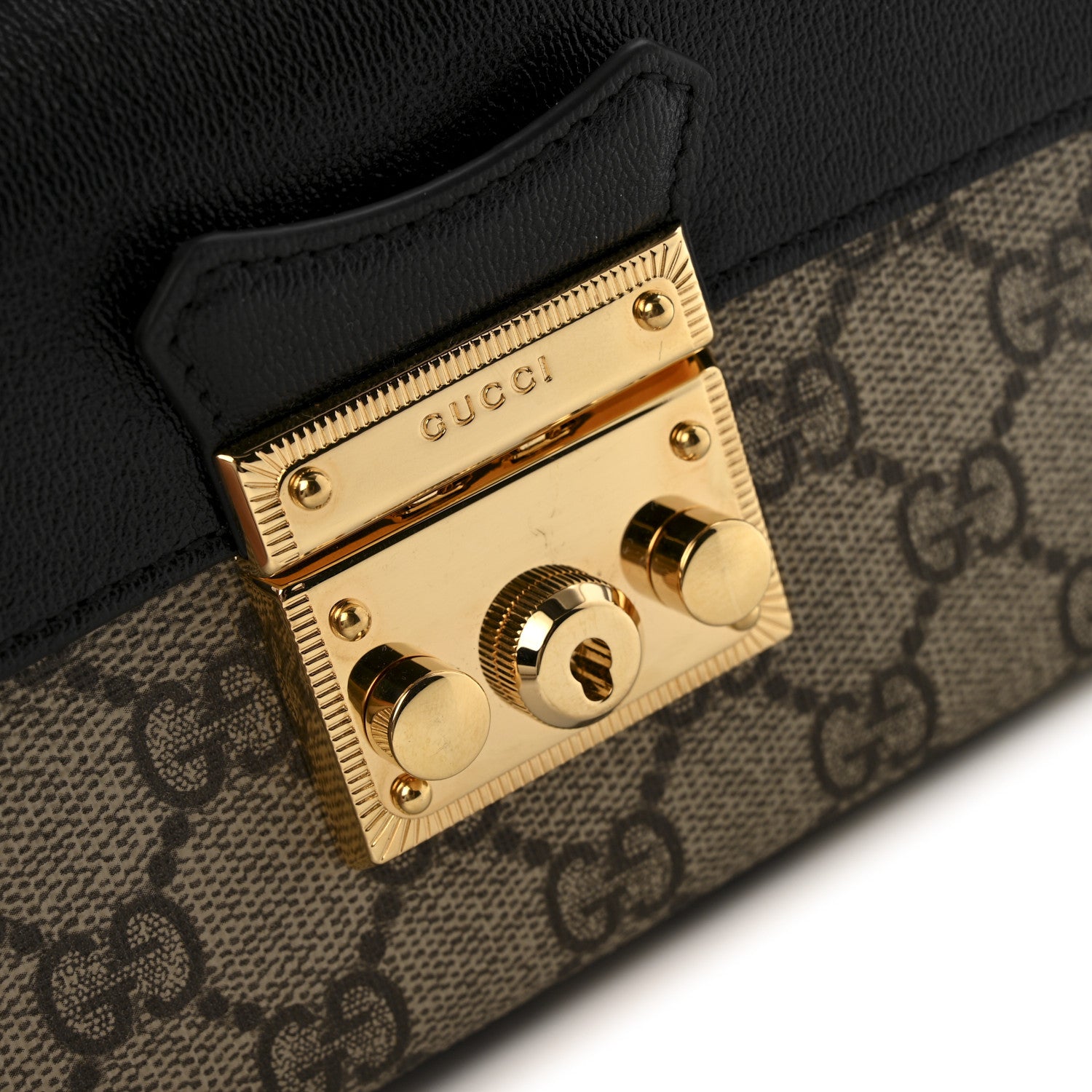 Gucci GG Supreme Monogram Calfskin Mini Padlock Top Handle Shoulder Bag Beige Black Cuir 11 of 13