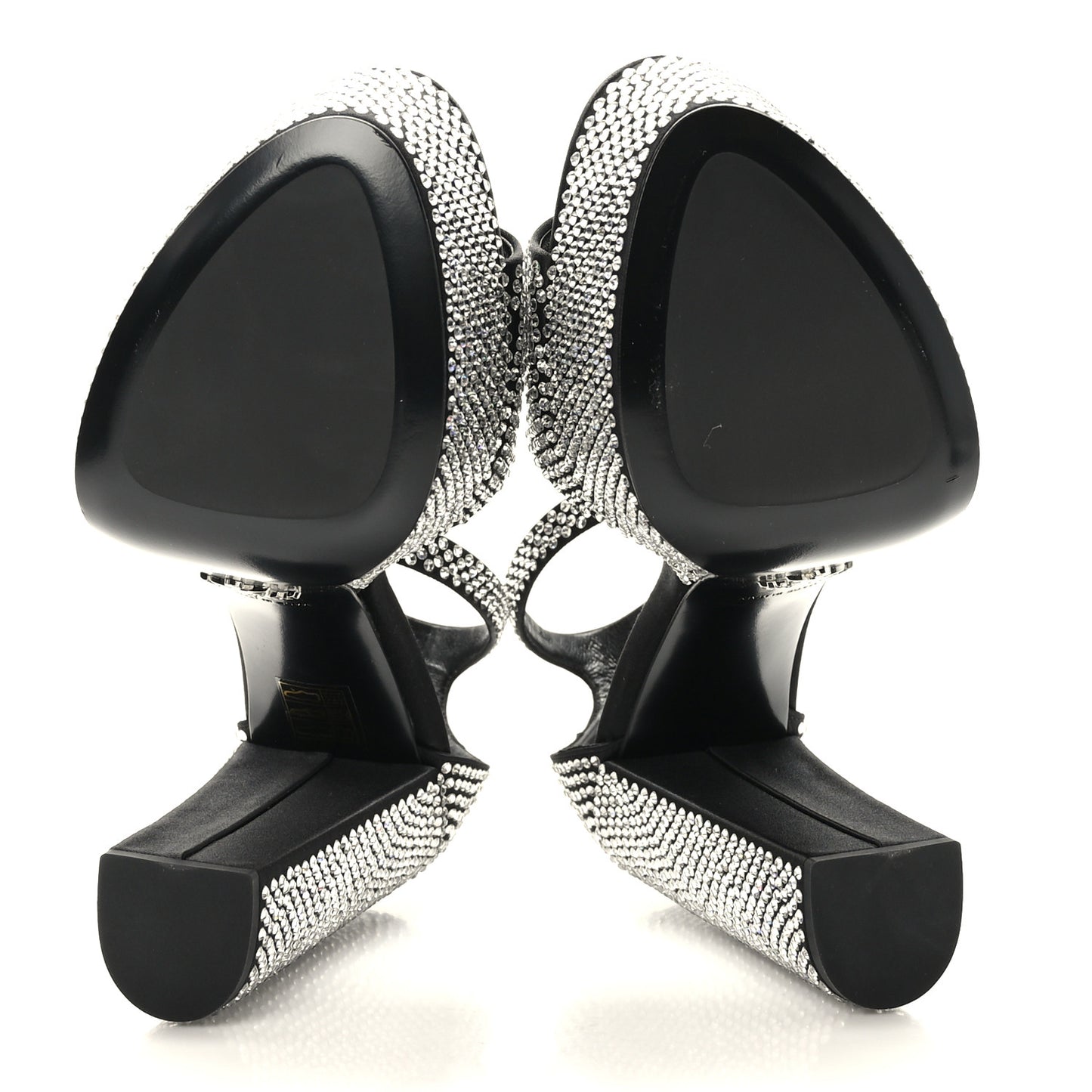 Satin Crystal Triangle Logo 40/135mm Platform Sandals 38.5 Black