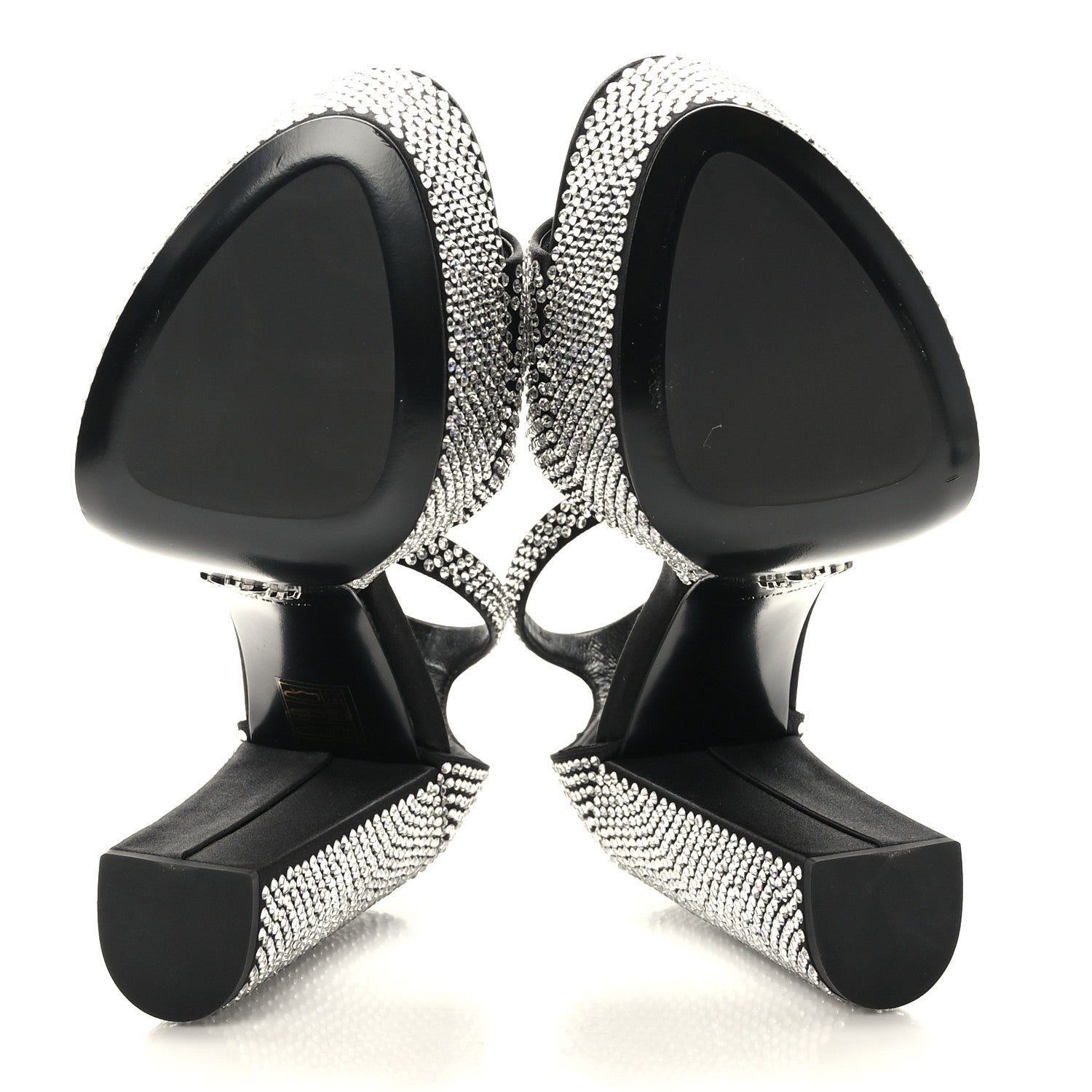 Prada Satin Crystal Triangle Logo 40/135mm Platform Sandals 38.5 Black 5 of 7
