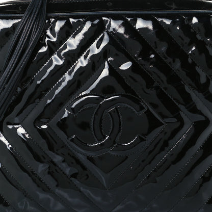 Chanel Patent Chevron Quilted Tassel Camera Case Black 8 of 11