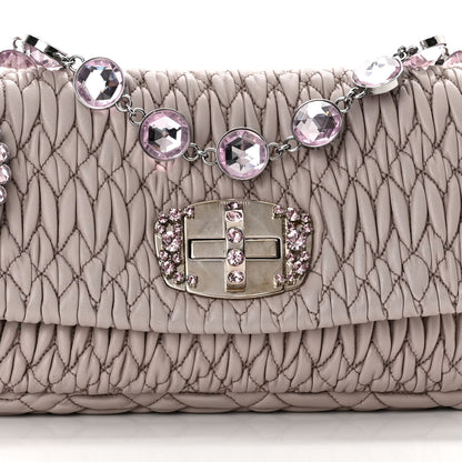 Miu Miu Nappa Matelasse Crystal Flap Clutch Pomice 10 of 17