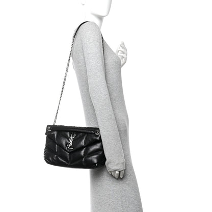 Saint Laurent Lambskin Quilted Small Loulou Puffer Monogram Chain Satchel Black 2 of 10