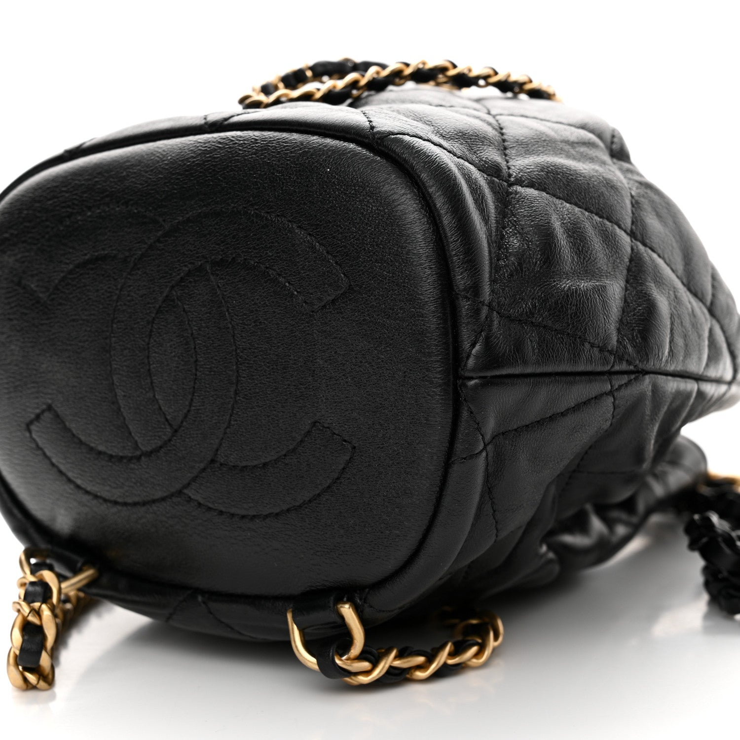 Chanel Calfskin Quilted CC Chain Bucket Backpack Black 10 of 12