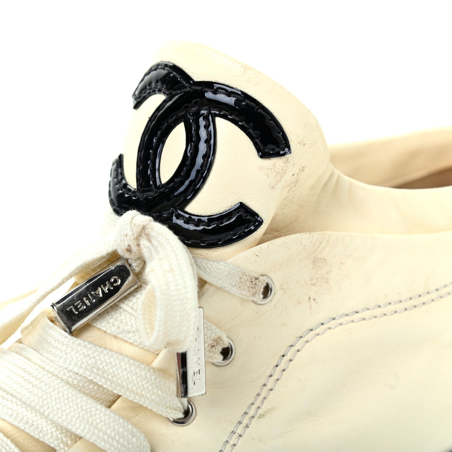 Lambskin Patent Calfskin CC Sneakers 39.5 White Black