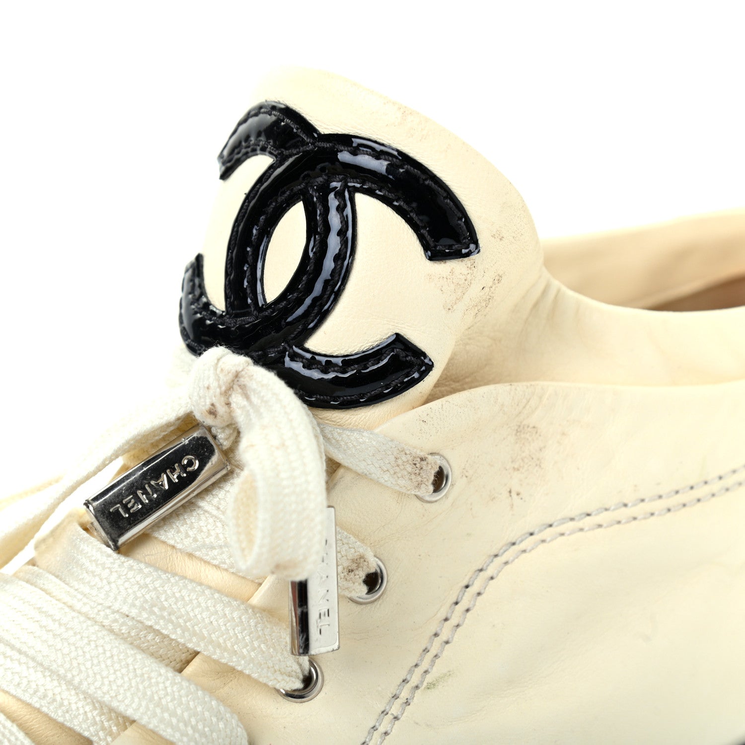 Chanel Lambskin Patent Calfskin CC Sneakers 39.5 White Black 8 of 10