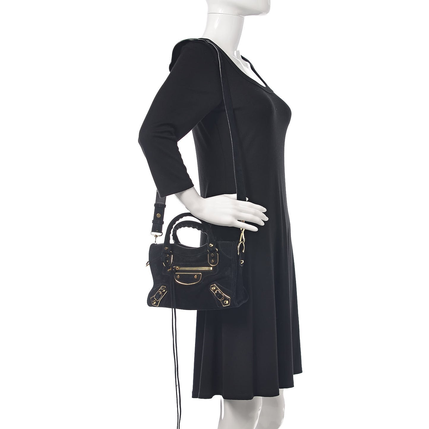 Baby Daim Suede Gold Metallic Edge Hardware Mini City Black