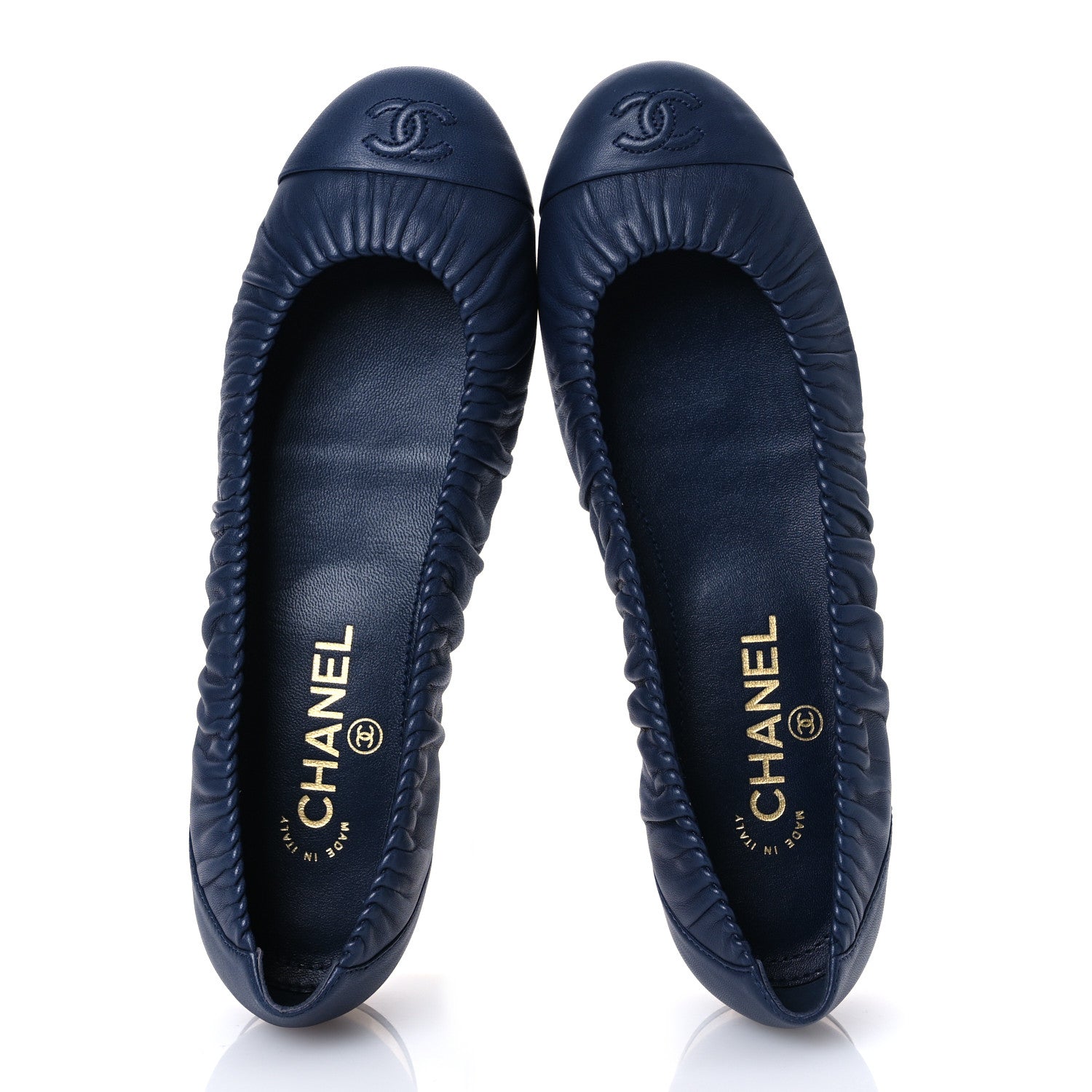 Chanel Lambskin Ruched CC Cap Toe Ballerina Flats 39.5 Navy Blue 2 of 10