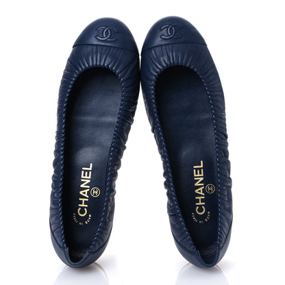 Chanel Lambskin Ruched CC Cap Toe Ballerina Flats 39.5 Navy Blue 2 of 10
