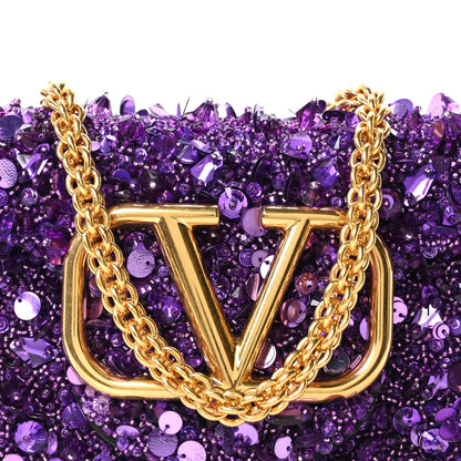 Valentino Garavani Sequin Crystal Vlogo Embroidered Small Loco Shoulder Bag Astral Purple 7 of 9